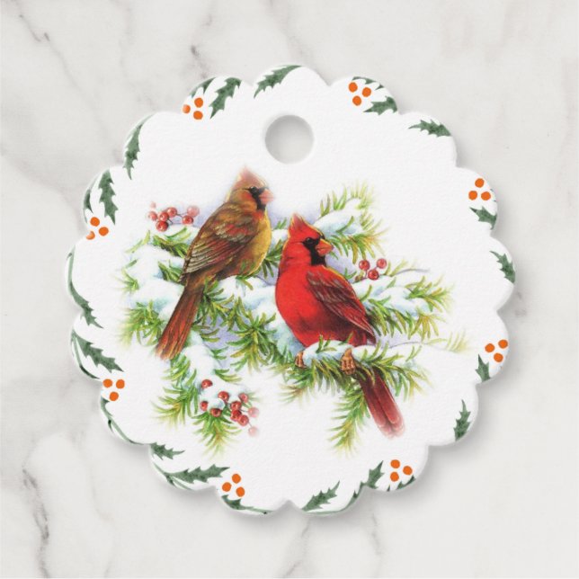 Charming Cardinal Birds Favour Tags (Front)