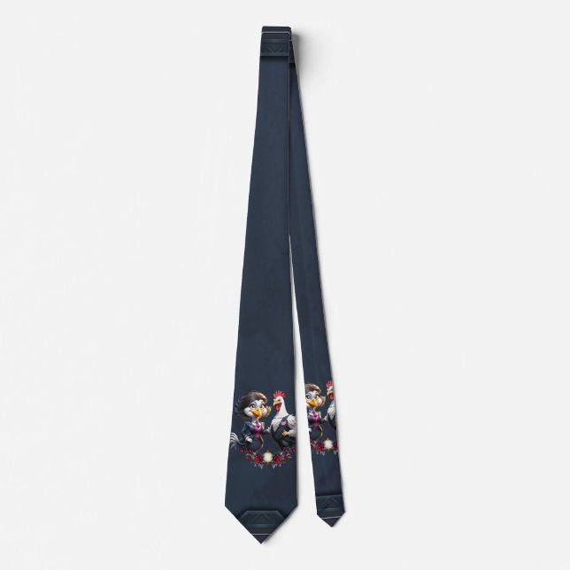 Charming cartoon chicken couple. tie (Front)