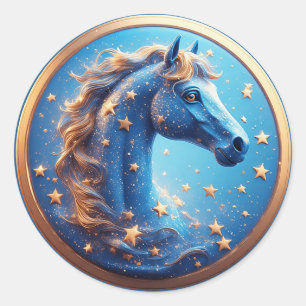 Charming Cartoon Horse Portrait With Stars Classic Round Sticker