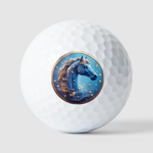 Charming Cartoon Horse Portrait With Stars Golf Balls