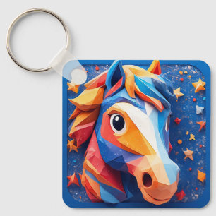Charming Cartoon Horse Portrait With Stars Key Ring