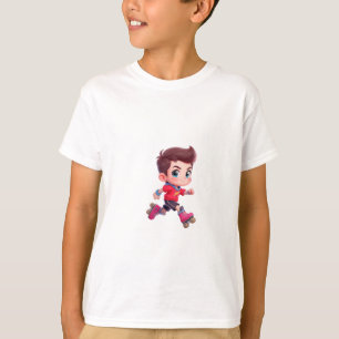 Charming Cartoon Roller Skating Boy Miniature T-Shirt