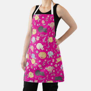 Charming Cat and Pastel Flower Pattern Apron