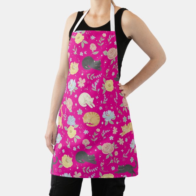 Charming Cat and Pastel Flower Pattern Apron  (Insitu)