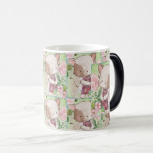 Charming Cat Girl with Vintage Floral Magic Mug