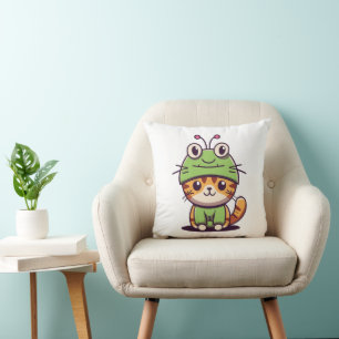 Charming Cat in Frog Hat - Adorable Baby Kitten Cushion