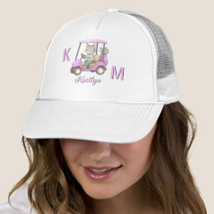 Charming Cat Pink Cart Purr-fectly on Par Trucker Hat