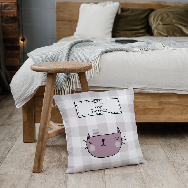 Charming Cat Purrfect Buffalo plaid Cushion (Charming Cat Lover's Purrfect Buffalo Plaid Throw Pillow front)