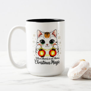 Charming Cat with Lanterns - Cute Lunar New Year Two-Tone Coffee Mug