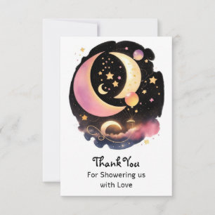 Charming Celestial Baby Girl Baby Shower Thank You Card