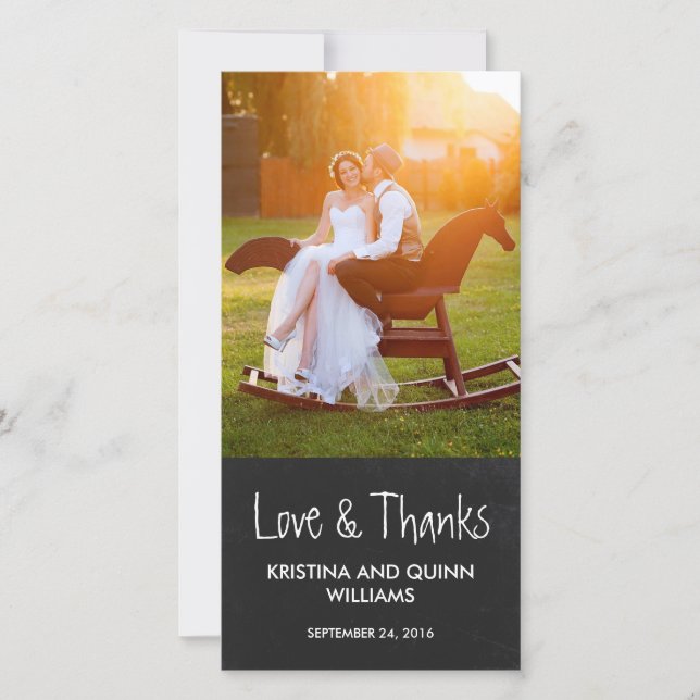 Charming Chalkboard Wedding Thank You Photo Card (Front)