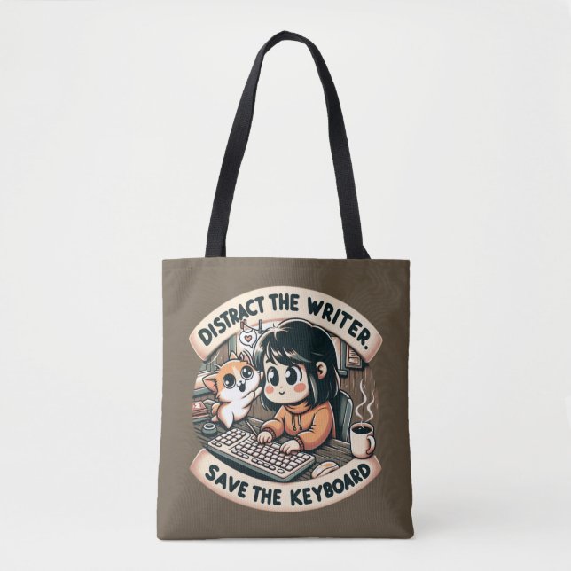 Charming Chaos: The Writer's Whimsical Woes Tote Bag (Front)