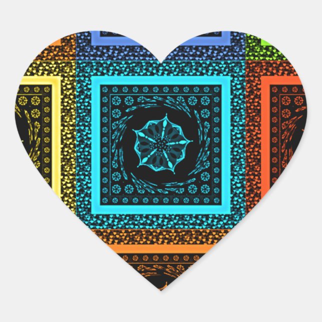 Charming Chequered Multicolored Pattern Art Design Heart Sticker (Front)