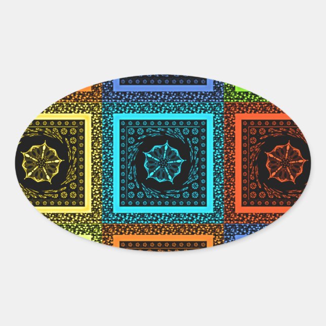 Charming Chequered Multicolored Pattern Art Design Oval Sticker (Front)