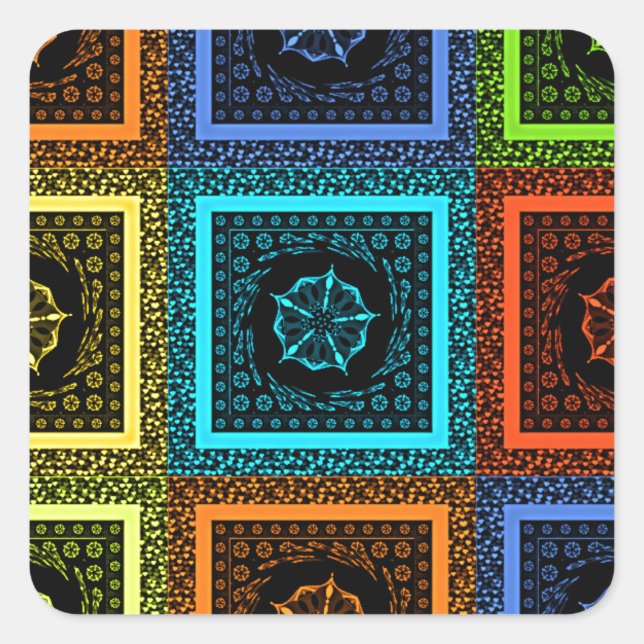 Charming Chequered Multicolored Pattern Art Design Square Sticker (Front)