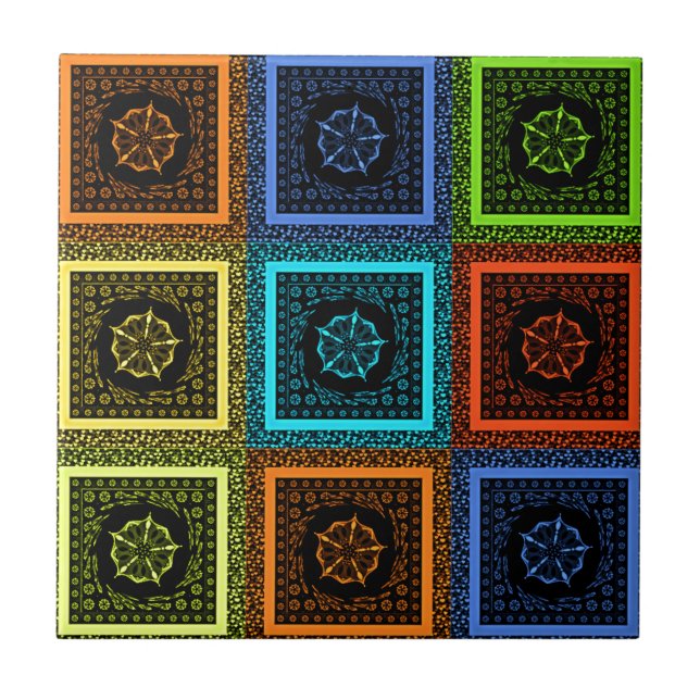 Charming Chequered Multicolored Pattern Art Design Tile (Front)