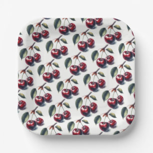 Charming Cherry Clusters Paper Plate