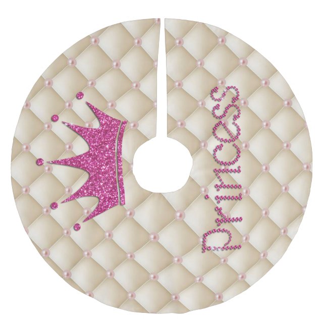 Charming Chic Pearls ,Tiara, Princess,Glittery Brushed Polyester Tree Skirt (Front)