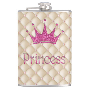 Charming Chic Pearls ,Tiara, Princess,Glittery Hip Flask