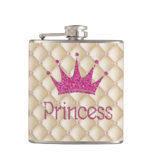 Charming Chic Pearls ,Tiara, Princess,Glittery Hip Flask