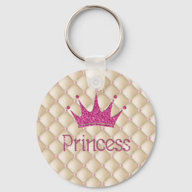 Charming Chic Pearls ,Tiara, Princess,Glittery Key Ring (Front)