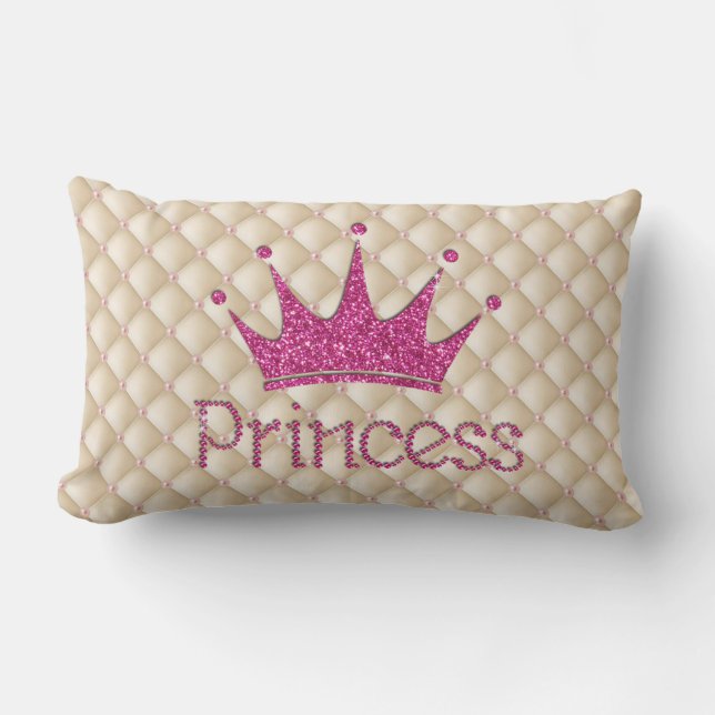 Charming Chic Pearls ,Tiara, Princess,Glittery Lumbar Cushion (Front)