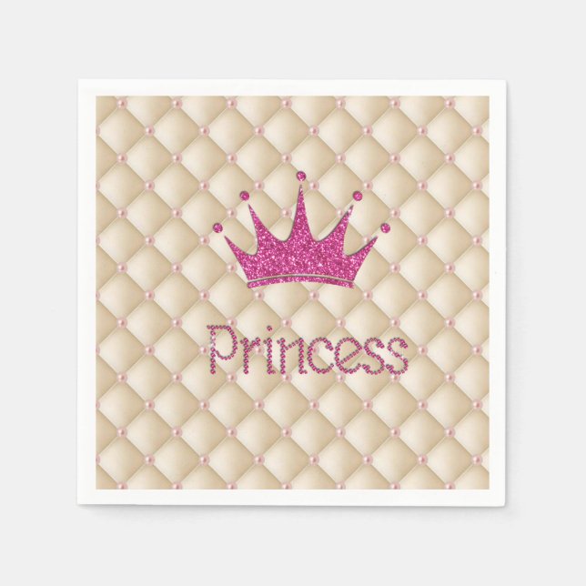 Charming Chic Pearls ,Tiara, Princess,Glittery Napkin (Front)