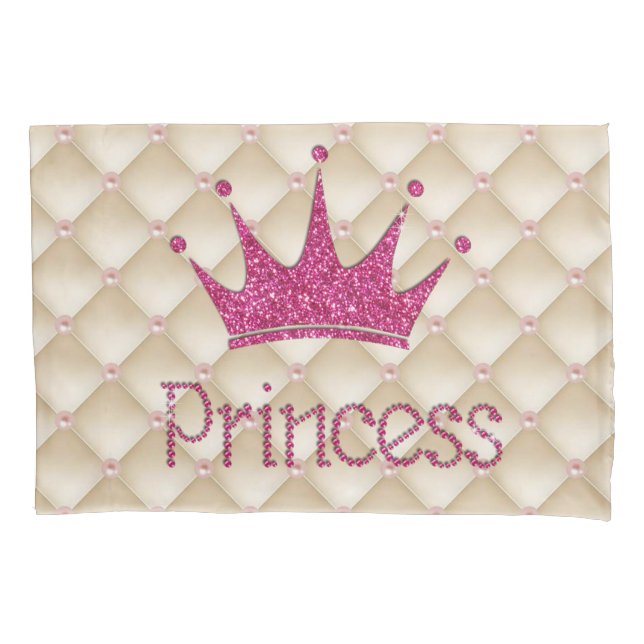 Charming Chic Pearls ,Tiara, Princess,Glittery Pillowcase (Front)