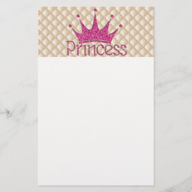 Charming Chic Pearls ,Tiara, Princess,Glittery Stationery (Front)
