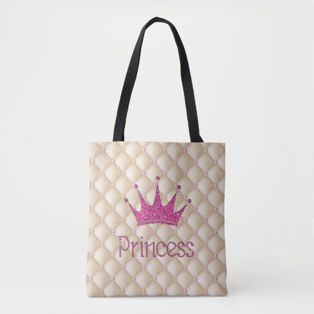 Charming Chic Pearls ,Tiara, Princess,Glittery Tote Bag (Front)