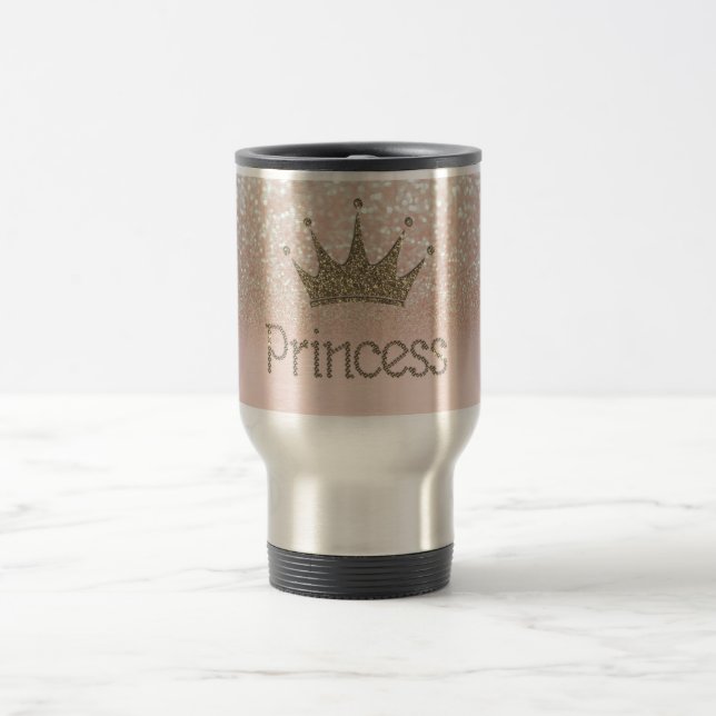 Charming Chic Tiara, Princess, Glitter Bokeh Travel Mug (Center)