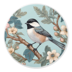 Charming Chickadee Bird Ceramic Knob