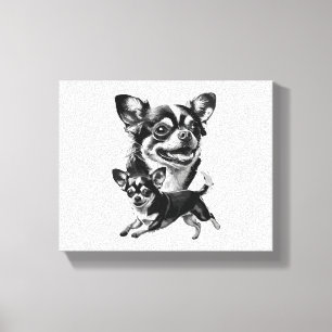 Charming Chihuahua Duo Black and White Pet Canvas Print