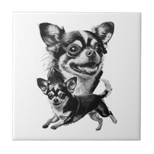 Charming Chihuahua Duo Black and White Pet Tile