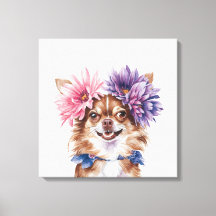 Charming Chihuahua Flower Crown Watercolor Print#1