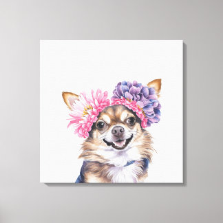 Charming Chihuahua Flower Crown Watercolor Print#2 Canvas Print
