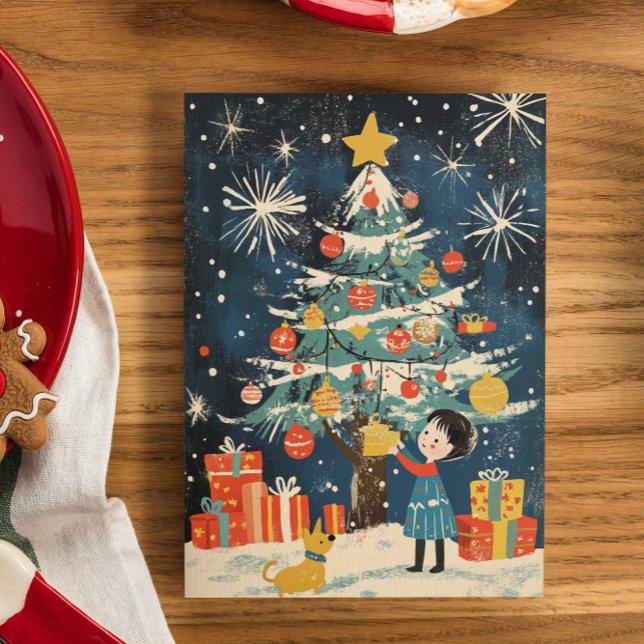 "Charming Child Decorating Christmas Tree Dog Holiday Card (Creator Uploaded)