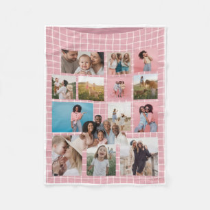 Charming Children Memories Photo Collage Pink Grid Fleece Blanket