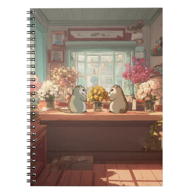 Charming Chipmunks in Cozy Flower Shop Art Notebook (Front)
