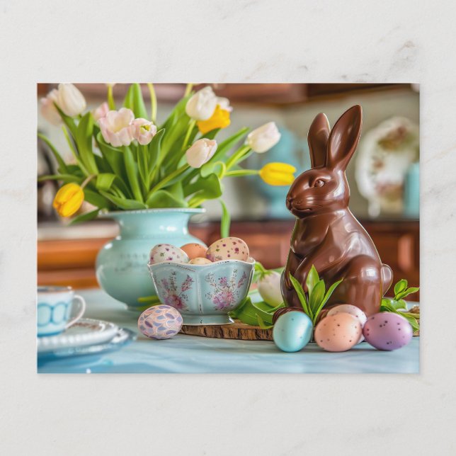 Charming Chocolate Easter Bunny Holiday Postcard (Front)