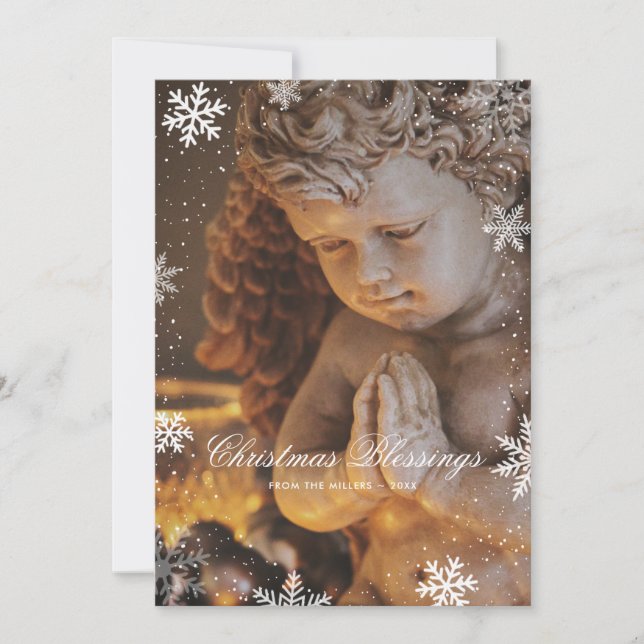 Charming Christian Angel Snowflakes Christmas Holiday Card (Front)