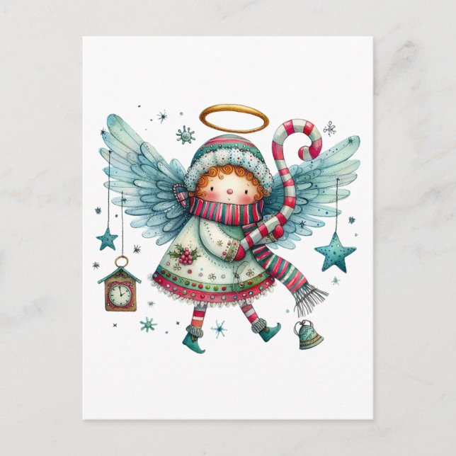 Charming Christmas Angel Modern Folk Art Style Postcard (Front)