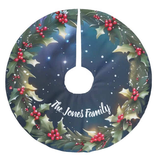 Charming Christmas Base in Holly Berry Design Brushed Polyester Tree Skirt (Front)