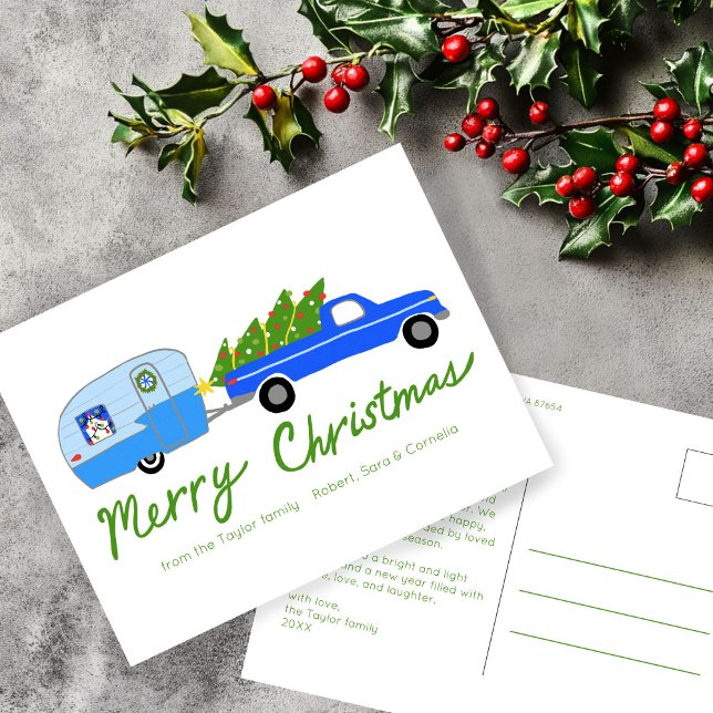 Charming Christmas Camper Vintage RV Xmas CUSTOM Postcard (Charming Christmas Camper Vintage RV Xmas Holidays Art Non-Photo CUSTOM Postcard
)
