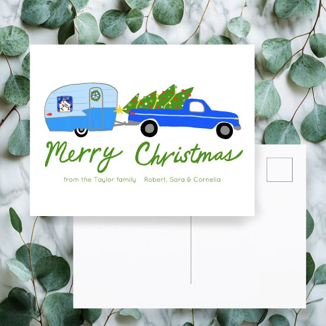 Charming Christmas Camper Vintage Trailer Retro RV Postcard (Creator Uploaded)