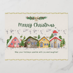 Charming Christmas Card: Cosy Homes and Snowy Wond Foil Holiday Postcard