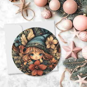 Charming Christmas Elf Customisable Round Holiday Card