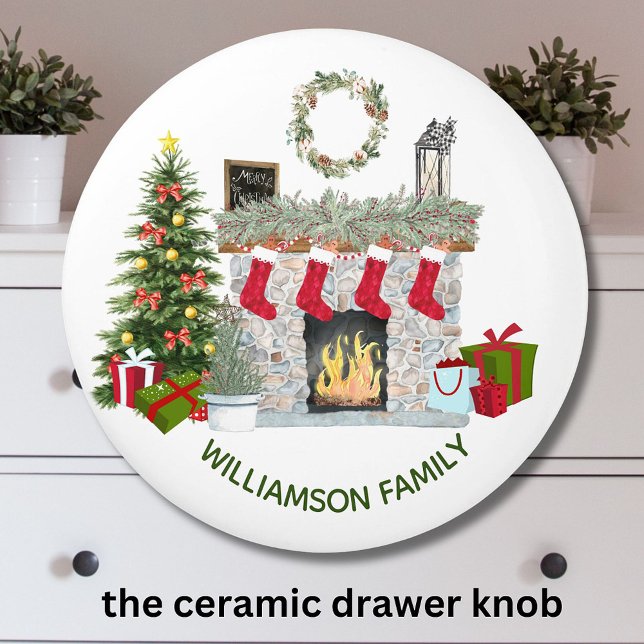Charming Christmas Fireplace Scene  Ceramic Knob (Creator Uploaded)