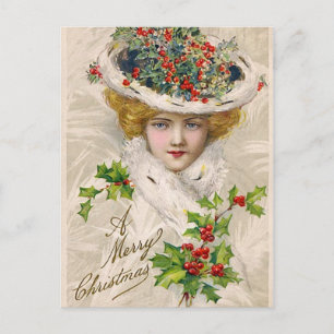 Charming Christmas Lady Holiday Postcard