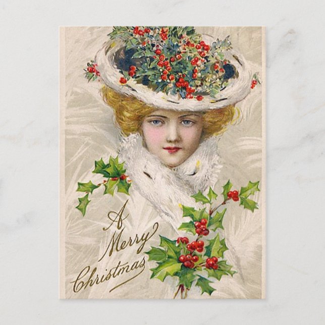 Charming Christmas Lady Holiday Postcard (Front)